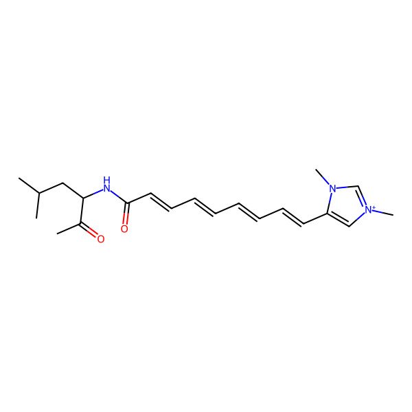 2D Structure of (2E,4E,6E,8E)-9-(1,3-dimethylimidazol-1-ium-4-yl)-N-[(3S)-5-methyl-2-oxohexan-3-yl]nona-2,4,6,8-tetraenamide
