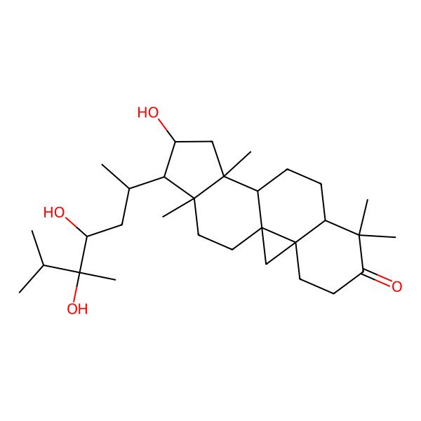 2D Structure of (1S,3R,8R,11S,12S,14S,15R,16R)-15-(4,5-dihydroxy-5,6-dimethylheptan-2-yl)-14-hydroxy-7,7,12,16-tetramethylpentacyclo[9.7.0.01,3.03,8.012,16]octadecan-6-one