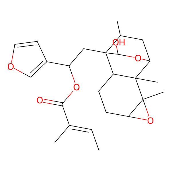 2D Structure of [(1R)-1-(furan-3-yl)-2-[(1S,2R,3S,5R,8S,9R,10S,13R)-10-hydroxy-2,3,13-trimethyl-4,11-dioxatetracyclo[7.2.2.02,8.03,5]tridecan-9-yl]ethyl] (Z)-2-methylbut-2-enoate