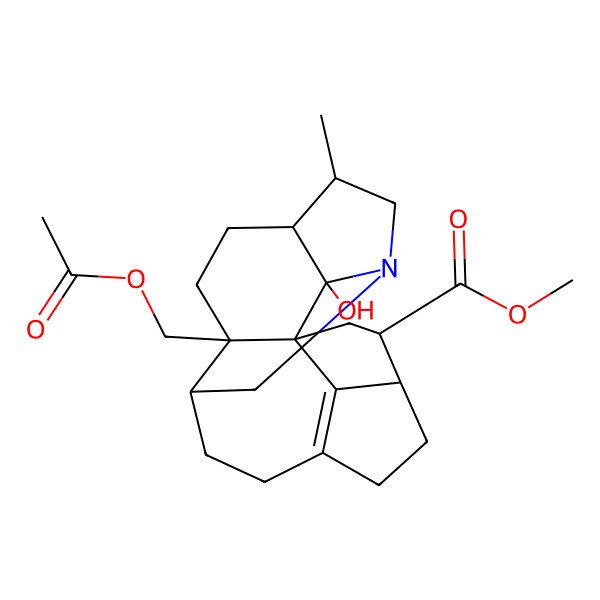 2D Structure of Methyl 18-(acetyloxymethyl)-19-hydroxy-14-methyl-12-azahexacyclo[10.6.1.11,4.010,18.015,19.07,20]icos-7(20)-ene-3-carboxylate