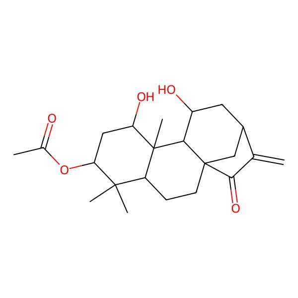 2D Structure of [(1R,4R,6S,8S,9R,10S,11R,13S)-8,11-dihydroxy-5,5,9-trimethyl-14-methylidene-15-oxo-6-tetracyclo[11.2.1.01,10.04,9]hexadecanyl] acetate