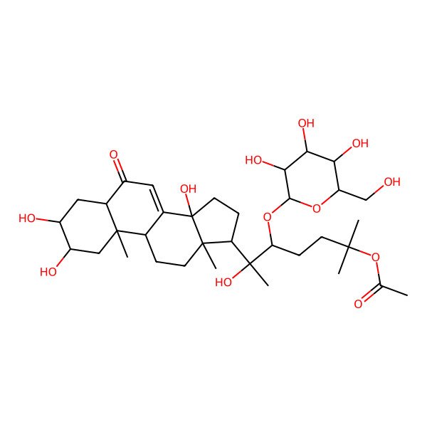 2D Structure of [6-hydroxy-2-methyl-6-(2,3,14-trihydroxy-10,13-dimethyl-6-oxo-2,3,4,5,9,11,12,15,16,17-decahydro-1H-cyclopenta[a]phenanthren-17-yl)-5-[3,4,5-trihydroxy-6-(hydroxymethyl)oxan-2-yl]oxyheptan-2-yl] acetate