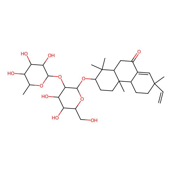 2D Structure of 2-[4,5-Dihydroxy-6-(hydroxymethyl)-3-(3,4,5-trihydroxy-6-methyloxan-2-yl)oxyoxan-2-yl]oxy-7-ethenyl-1,1,4a,7-tetramethyl-2,3,4,4b,5,6,10,10a-octahydrophenanthren-9-one