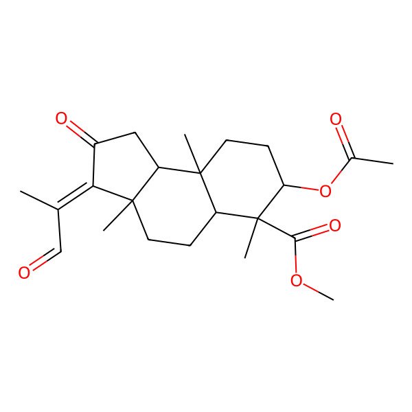 2D Structure of methyl (3E,3aS,5aR,6R,7R,9aR,9bR)-7-acetyloxy-3a,6,9a-trimethyl-2-oxo-3-(1-oxopropan-2-ylidene)-1,4,5,5a,7,8,9,9b-octahydrocyclopenta[a]naphthalene-6-carboxylate