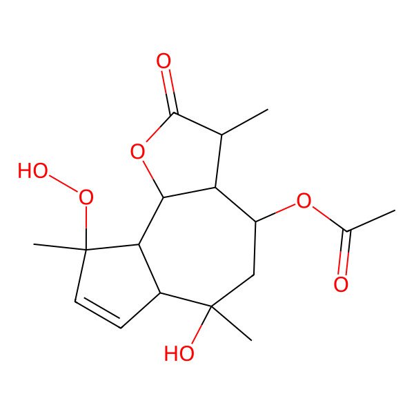 2D Structure of (9-hydroperoxy-6-hydroxy-3,6,9-trimethyl-2-oxo-3a,4,5,6a,9a,9b-hexahydro-3H-azuleno[4,5-b]furan-4-yl) acetate