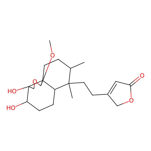 2D Structure of rel-4-{2-[(1R,3aR,4S,6aR,7S,8R,10aR)-3a,4-dihydroxy-1-methoxy-7,8-dimethyldecahydronaphtho[1,8a-c]furan-7-yl]ethyl}furan-2(5H)-one