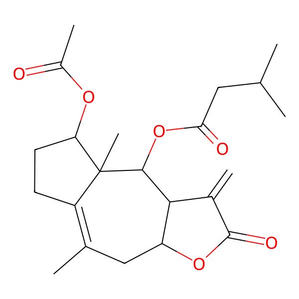 2D Structure of (8-acetyloxy-5,8a-dimethyl-1-methylidene-2-oxo-4,6,7,8,9,9a-hexahydro-3aH-azuleno[6,5-b]furan-9-yl) 3-methylbutanoate