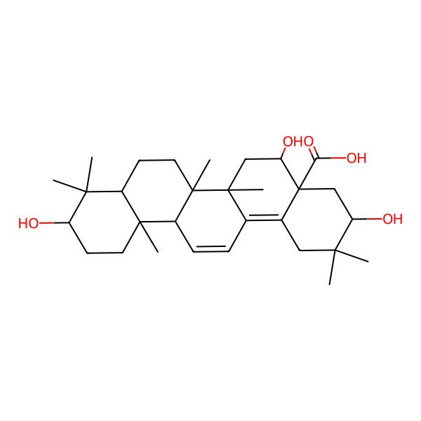 2D Structure of (3R,4aR,5S,6aR,6aR,6bS,8aS,10S,12aS)-3,5,10-trihydroxy-2,2,6a,6b,9,9,12a-heptamethyl-1,3,4,5,6,6a,7,8,8a,10,11,12-dodecahydropicene-4a-carboxylic acid