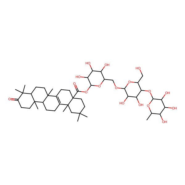 2D Structure of [6-[[3,4-dihydroxy-6-(hydroxymethyl)-5-(3,4,5-trihydroxy-6-methyloxan-2-yl)oxyoxan-2-yl]oxymethyl]-3,4,5-trihydroxyoxan-2-yl] 2,2,6b,9,9,12a,14b-heptamethyl-10-oxo-3,4,5,6,6a,7,8,8a,11,12,13,14-dodecahydro-1H-picene-4a-carboxylate