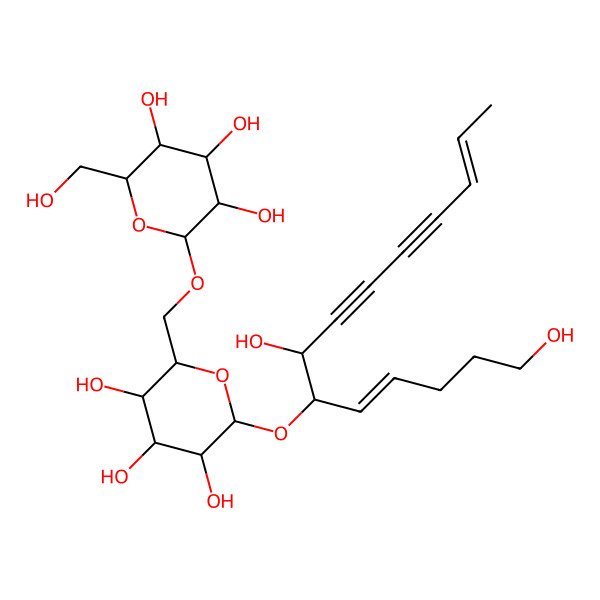 2D Structure of (2R,3R,4S,5S,6R)-2-[[(2R,3S,4S,5R,6R)-6-[(4E,6R,7R,12E)-1,7-dihydroxytetradeca-4,12-dien-8,10-diyn-6-yl]oxy-3,4,5-trihydroxyoxan-2-yl]methoxy]-6-(hydroxymethyl)oxane-3,4,5-triol