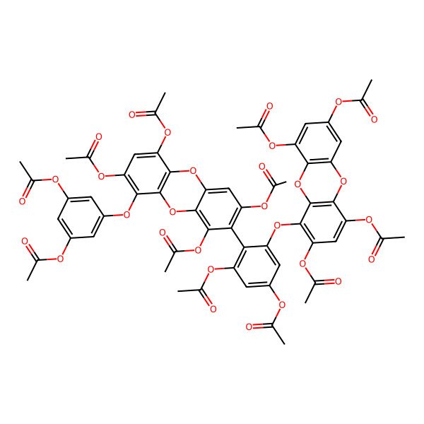 2D Structure of [3-Acetyloxy-5-[2,4,7,9-tetraacetyloxy-8-[2,4-diacetyloxy-6-(2,4,7,9-tetraacetyloxydibenzo-p-dioxin-1-yl)oxyphenyl]dibenzo-p-dioxin-1-yl]oxyphenyl] acetate