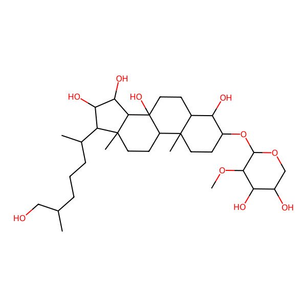 2D Structure of 3-(4,5-Dihydroxy-3-methoxyoxan-2-yl)oxy-17-(7-hydroxy-6-methylheptan-2-yl)-10,13-dimethyl-1,2,3,4,5,6,7,9,11,12,14,15,16,17-tetradecahydrocyclopenta[a]phenanthrene-4,8,15,16-tetrol