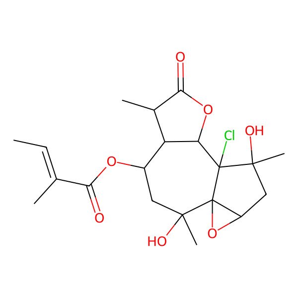 2D Structure of [(1R,2R,4S,5R,6S,9S,10R,11S,13S)-10-chloro-2,11-dihydroxy-2,6,11-trimethyl-7-oxo-8,14-dioxatetracyclo[8.4.0.01,13.05,9]tetradecan-4-yl] (Z)-2-methylbut-2-enoate