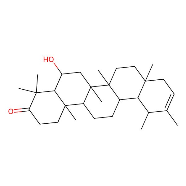 2D Structure of (4aR,5R,6aR,6aR,6bR,8aS,12S,12aR,14aR,14bR)-5-hydroxy-4,4,6a,6b,8a,11,12,14b-octamethyl-1,2,4a,5,6,6a,7,8,9,12,12a,13,14,14a-tetradecahydropicen-3-one