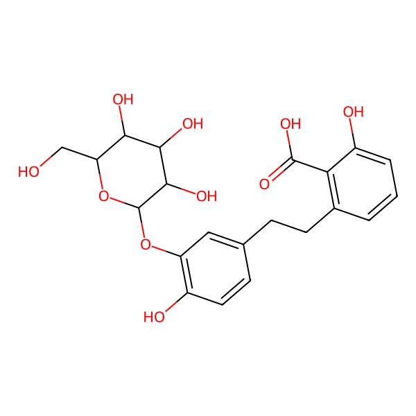 2D Structure of 2-hydroxy-6-[2-[4-hydroxy-3-[(2S,3S,4S,5S,6R)-3,4,5-trihydroxy-6-(hydroxymethyl)oxan-2-yl]oxyphenyl]ethyl]benzoic acid