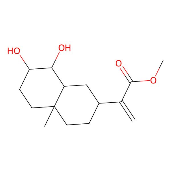 2D Structure of methyl 2-[(2R,4aS,7R,8S,8aR)-7,8-dihydroxy-4a-methyl-2,3,4,5,6,7,8,8a-octahydro-1H-naphthalen-2-yl]prop-2-enoate
