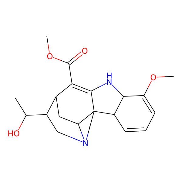 2D Structure of Methyl 12-(1-hydroxyethyl)-6-methoxy-8,14-diazapentacyclo[9.5.2.01,9.02,7.014,17]octadeca-3,5,9-triene-10-carboxylate