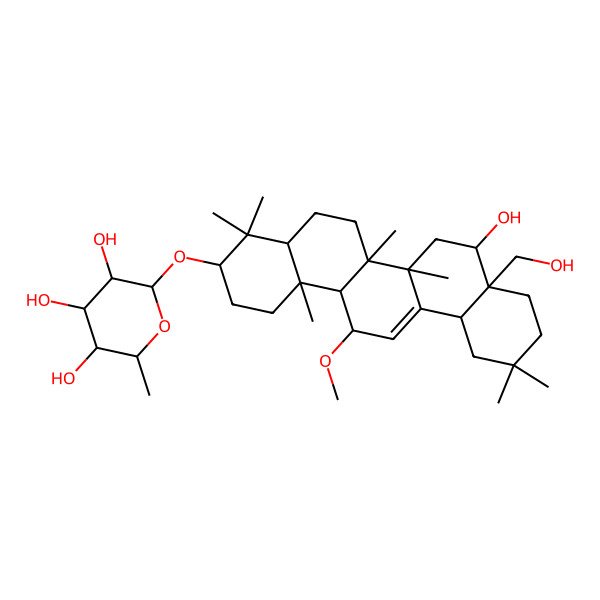 2D Structure of (2R,3R,4S,5R,6R)-2-[[(3S,4aR,6aR,6bS,8S,8aS,12aS,14R,14aR,14bS)-8-hydroxy-8a-(hydroxymethyl)-14-methoxy-4,4,6a,6b,11,11,14b-heptamethyl-1,2,3,4a,5,6,7,8,9,10,12,12a,14,14a-tetradecahydropicen-3-yl]oxy]-6-methyloxane-3,4,5-triol