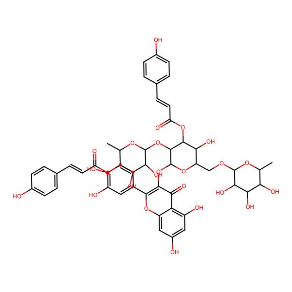 2D Structure of [6-[2-[2-(3,4-Dihydroxyphenyl)-5,7-dihydroxy-4-oxochromen-3-yl]oxy-5-hydroxy-4-[3-(4-hydroxyphenyl)prop-2-enoyloxy]-6-[(3,4,5-trihydroxy-6-methyloxan-2-yl)oxymethyl]oxan-3-yl]oxy-4,5-dihydroxy-2-methyloxan-3-yl] 3-(4-hydroxyphenyl)prop-2-enoate