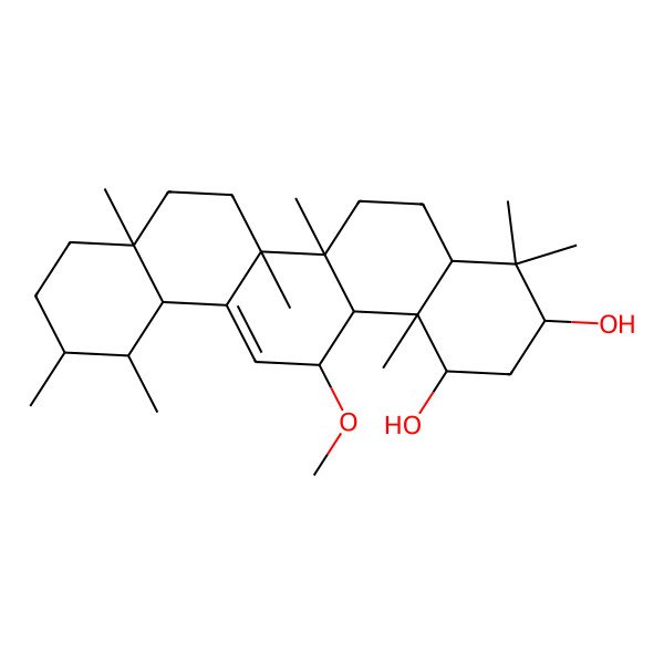 2D Structure of (1R,3S,6aR,6bS,8aR,11R,12S,12aR,14R,14bS)-14-methoxy-4,4,6a,6b,8a,11,12,14b-octamethyl-2,3,4a,5,6,7,8,9,10,11,12,12a,14,14a-tetradecahydro-1H-picene-1,3-diol