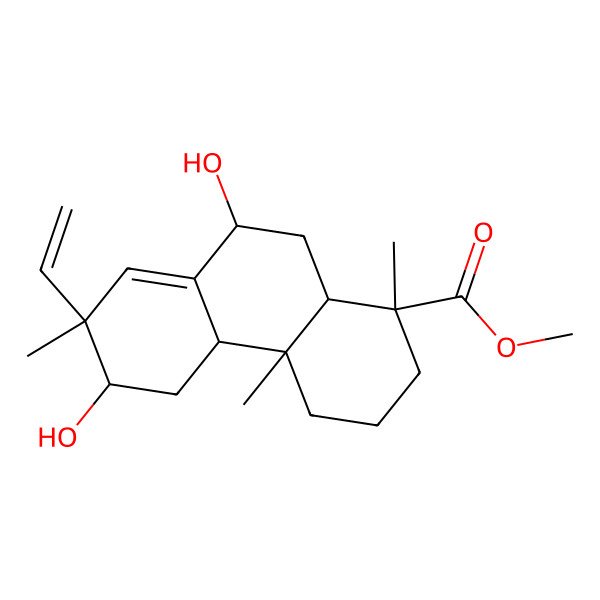 2D Structure of methyl (1R,4aR,4bR,6R,7R,9R)-7-ethenyl-6,9-dihydroxy-1,4a,7-trimethyl-3,4,4b,5,6,9,10,10a-octahydro-2H-phenanthrene-1-carboxylate