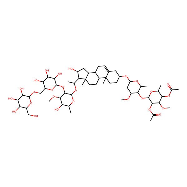 2D Structure of [5-acetyloxy-6-[6-[[16-hydroxy-17-[1-[5-hydroxy-4-methoxy-6-methyl-3-[3,4,5-trihydroxy-6-[[3,4,5-trihydroxy-6-(hydroxymethyl)oxan-2-yl]oxymethyl]oxan-2-yl]oxyoxan-2-yl]oxyethyl]-10,13-dimethyl-2,3,4,7,8,9,11,12,14,15,16,17-dodecahydro-1H-cyclopenta[a]phenanthren-3-yl]oxy]-4-methoxy-2-methyloxan-3-yl]oxy-4-methoxy-2-methyloxan-3-yl] acetate