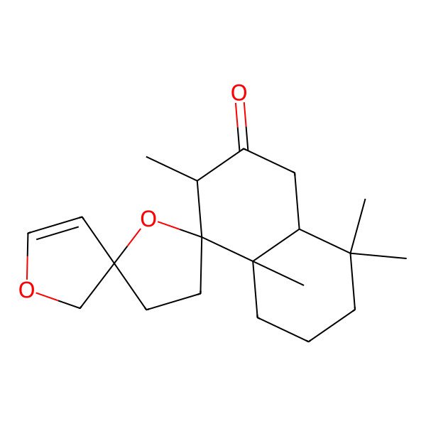 2D Structure of Dispiro[furan-3(2H),2'(5'H)-furan-5',1''(2''H)-naphthalen]-3''(4''H)-one, 3',4',4''a,5'',6'',7'',8'',8''a-octahydro-2'',5'',5'',8''a-tetramethyl-