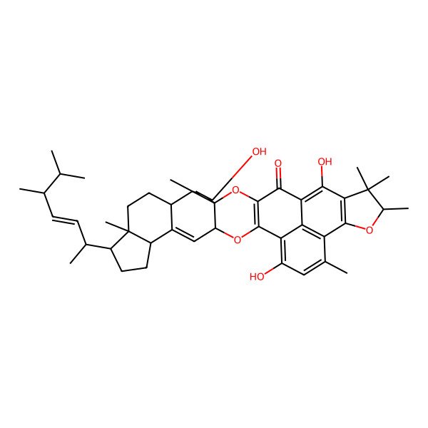 2D Structure of 10-(5,6-Dimethylhept-3-en-2-yl)-18,25,34-trihydroxy-11,15,27,27,28,32-hexamethyl-3,21,29-trioxanonacyclo[22.10.1.02,22.04,20.06,14.07,11.015,20.026,30.031,35]pentatriaconta-1(34),2(22),5,24,26(30),31(35),32-heptaen-23-one
