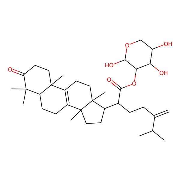 2D Structure of (2,4,5-Trihydroxyoxan-3-yl) 6-methyl-5-methylidene-2-(4,4,10,13,14-pentamethyl-3-oxo-1,2,5,6,7,11,12,15,16,17-decahydrocyclopenta[a]phenanthren-17-yl)heptanoate