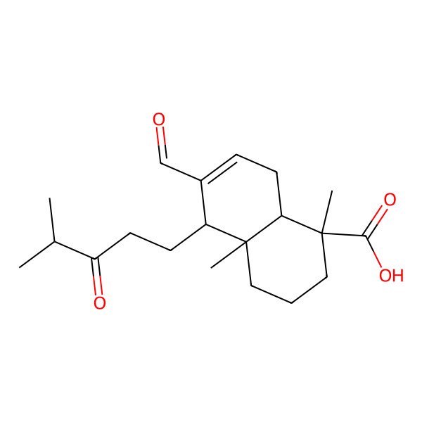 2D Structure of (1R,4aR,5R,8aR)-6-formyl-1,4a-dimethyl-5-(4-methyl-3-oxo-pentyl)-2,3,4,5,8,8a-hexahydronaphthalene-1-carboxylic acid