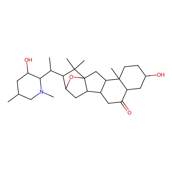 2D Structure of (1R,3S,4R,7S,9S,12R,13S,15S,16S)-7-hydroxy-16-[(1R)-1-[(2R,3R,5S)-3-hydroxy-1,5-dimethylpiperidin-2-yl]ethyl]-4,17,17-trimethyl-18-oxapentacyclo[13.2.1.01,13.03,12.04,9]octadecan-10-one