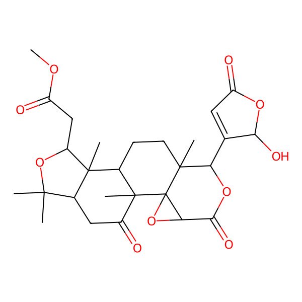 2D Structure of methyl 2-[7-(2-hydroxy-5-oxo-2H-furan-3-yl)-1,8,12,15,15-pentamethyl-5,18-dioxo-3,6,14-trioxapentacyclo[9.7.0.02,4.02,8.012,16]octadecan-13-yl]acetate