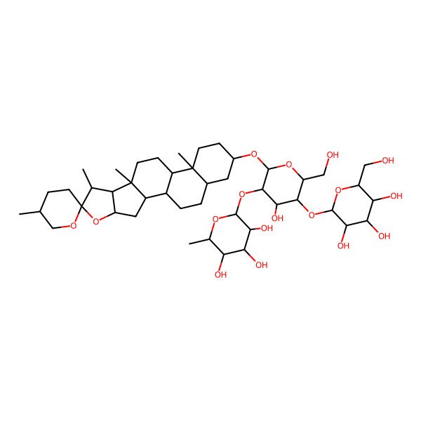 2D Structure of 2-[4-Hydroxy-6-(hydroxymethyl)-2-(5',7,9,13-tetramethylspiro[5-oxapentacyclo[10.8.0.02,9.04,8.013,18]icosane-6,2'-oxane]-16-yl)oxy-5-[3,4,5-trihydroxy-6-(hydroxymethyl)oxan-2-yl]oxyoxan-3-yl]oxy-6-methyloxane-3,4,5-triol
