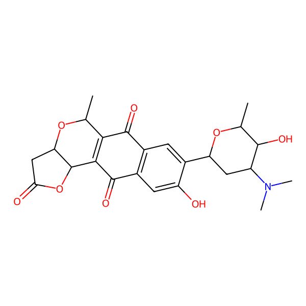 2D Structure of (11R,15R,17R)-5-[(4R,5S,6R)-4-(dimethylamino)-5-hydroxy-6-methyloxan-2-yl]-6-hydroxy-17-methyl-12,16-dioxatetracyclo[8.7.0.03,8.011,15]heptadeca-1(10),3(8),4,6-tetraene-2,9,13-trione