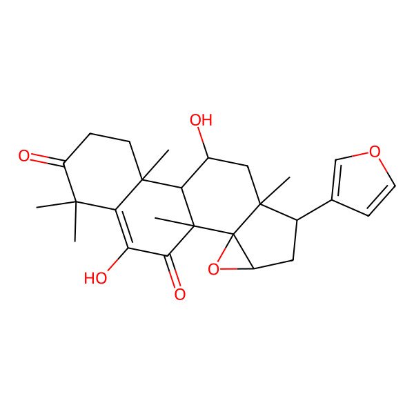 2D Structure of (1R,2R,4R,6S,7S,9S,10R,11R)-6-(furan-3-yl)-9,17-dihydroxy-1,7,11,15,15-pentamethyl-3-oxapentacyclo[8.8.0.02,4.02,7.011,16]octadec-16-ene-14,18-dione