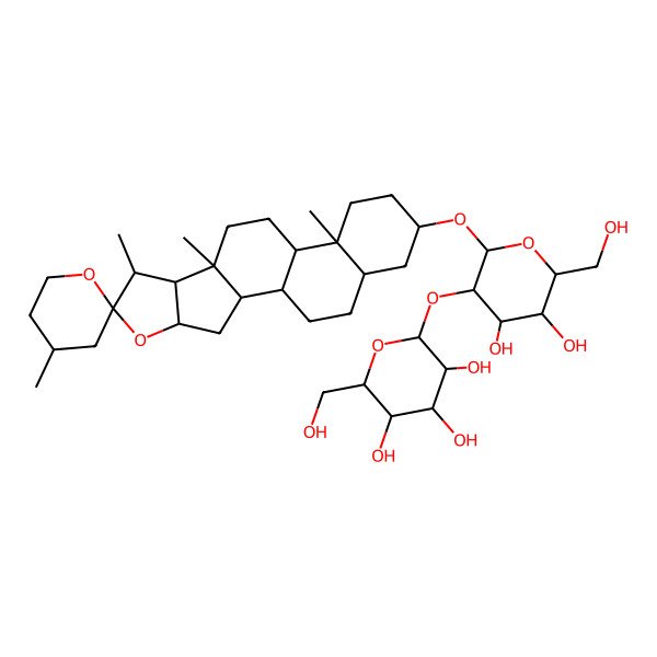 2D Structure of 2-[4,5-Dihydroxy-6-(hydroxymethyl)-2-(4',7,9,13-tetramethylspiro[5-oxapentacyclo[10.8.0.02,9.04,8.013,18]icosane-6,2'-oxane]-16-yl)oxyoxan-3-yl]oxy-6-(hydroxymethyl)oxane-3,4,5-triol