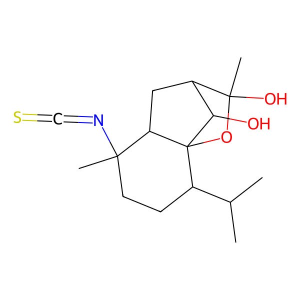 2D Structure of (1S,2S,5S,6S,8R,9R,11R)-5-isothiocyanato-5,9-dimethyl-2-propan-2-yl-10-oxatricyclo[6.2.1.01,6]undecane-9,11-diol