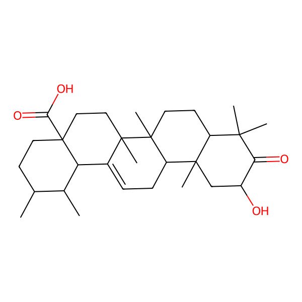 2D Structure of (1S,2R,4aS,6aR,6aS,6bR,8aS,11R,12aR,14bS)-11-hydroxy-1,2,6a,6b,9,9,12a-heptamethyl-10-oxo-1,2,3,4,5,6,6a,7,8,8a,11,12,13,14b-tetradecahydropicene-4a-carboxylic acid