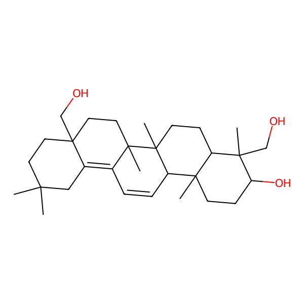 2D Structure of (3R,4R,4aS,6aR,6bR,8aS,14aR,14bS)-4,8a-bis(hydroxymethyl)-4,6a,6b,11,11,14b-hexamethyl-1,2,3,4a,5,6,7,8,9,10,12,14a-dodecahydropicen-3-ol