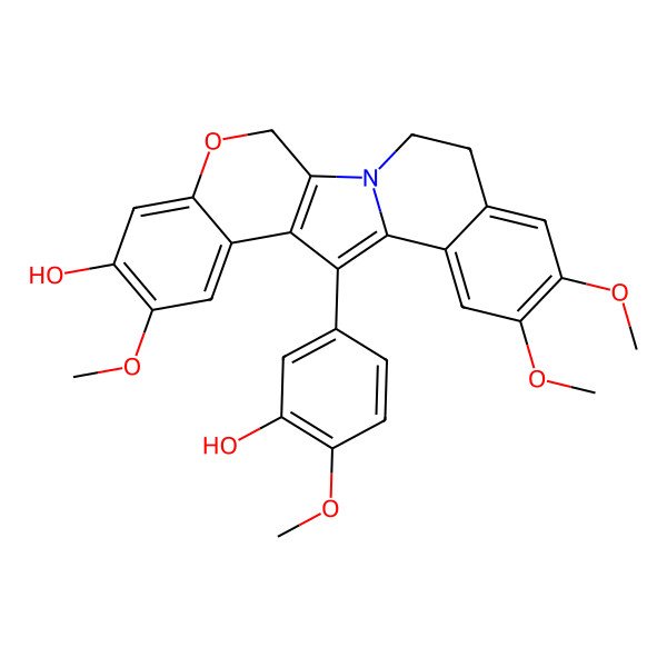 2D Structure of 12-(3-Hydroxy-4-methoxyphenyl)-8,16,17-trimethoxy-4-oxa-1-azapentacyclo[11.8.0.02,11.05,10.014,19]henicosa-2(11),5,7,9,12,14,16,18-octaen-7-ol