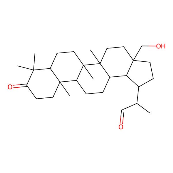 2D Structure of 2-[3a-(hydroxymethyl)-5a,5b,8,8,11a-pentamethyl-9-oxo-2,3,4,5,6,7,7a,10,11,11b,12,13,13a,13b-tetradecahydro-1H-cyclopenta[a]chrysen-1-yl]propanal