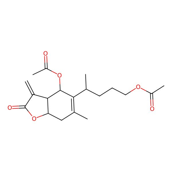 2D Structure of Acetic acid (4S)-4-[(3aR)-2-oxo-3-methylene-4alpha-acetoxy-6-methyl-2,3,3aalpha,4,7,7aalpha-hexahydrobenzofuran-5-yl]pentyl ester