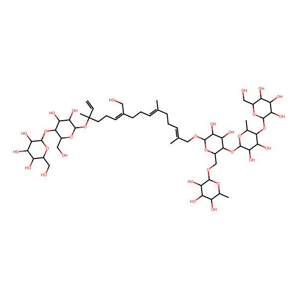 2D Structure of (2R,3R,4R,5R,6S)-2-[[(2R,3S,4R,5R,6R)-6-[(2Z,6E,10E)-14-[(2S,3R,4R,5S,6R)-3,4-dihydroxy-6-(hydroxymethyl)-5-[(2S,3R,4S,5S,6R)-3,4,5-trihydroxy-6-(hydroxymethyl)oxan-2-yl]oxyoxan-2-yl]oxy-10-(hydroxymethyl)-2,6,14-trimethylhexadeca-2,6,10,15-tetraenoxy]-3-[(2S,3R,4S,5R,6S)-3,4-dihydroxy-6-methyl-5-[(2S,3R,4S,5S,6R)-3,4,5-trihydroxy-6-(hydroxymethyl)oxan-2-yl]oxyoxan-2-yl]oxy-4,5-dihydroxyoxan-2-yl]methoxy]-6-methyloxane-3,4,5-triol