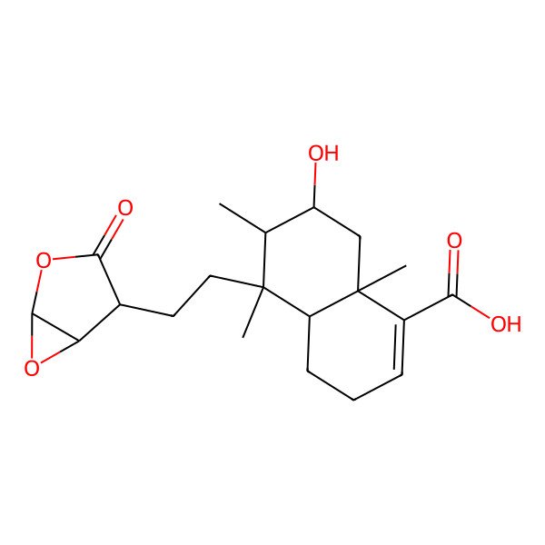 2D Structure of 7-Hydroxy-5,6,8a-trimethyl-5-[2-(3-oxo-2,6-dioxabicyclo[3.1.0]hexan-4-yl)ethyl]-3,4,4a,6,7,8-hexahydronaphthalene-1-carboxylic acid