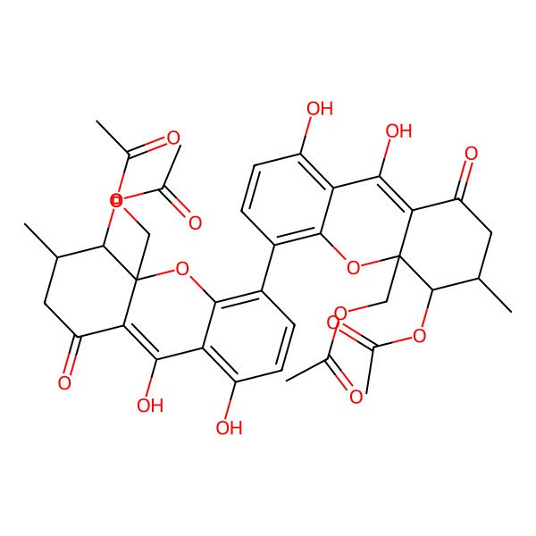 2D Structure of [4-acetyloxy-5-[5-acetyloxy-10a-(acetyloxymethyl)-1,9-dihydroxy-6-methyl-8-oxo-6,7-dihydro-5H-xanthen-4-yl]-8,9-dihydroxy-3-methyl-1-oxo-3,4-dihydro-2H-xanthen-4a-yl]methyl acetate