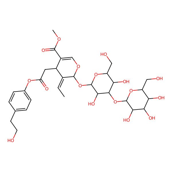2D Structure of methyl (4S,5E,6S)-6-[(2S,3R,4S,5R,6R)-3,5-dihydroxy-6-(hydroxymethyl)-4-[(2S,3R,4S,5S,6R)-3,4,5-trihydroxy-6-(hydroxymethyl)oxan-2-yl]oxyoxan-2-yl]oxy-5-ethylidene-4-[2-[4-(2-hydroxyethyl)phenoxy]-2-oxoethyl]-4H-pyran-3-carboxylate
