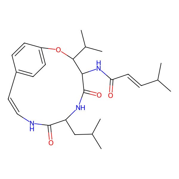2D Structure of (E)-4-methyl-N-[(3S,4S,7S,10Z)-7-(2-methylpropyl)-5,8-dioxo-3-propan-2-yl-2-oxa-6,9-diazabicyclo[10.2.2]hexadeca-1(14),10,12,15-tetraen-4-yl]pent-2-enamide