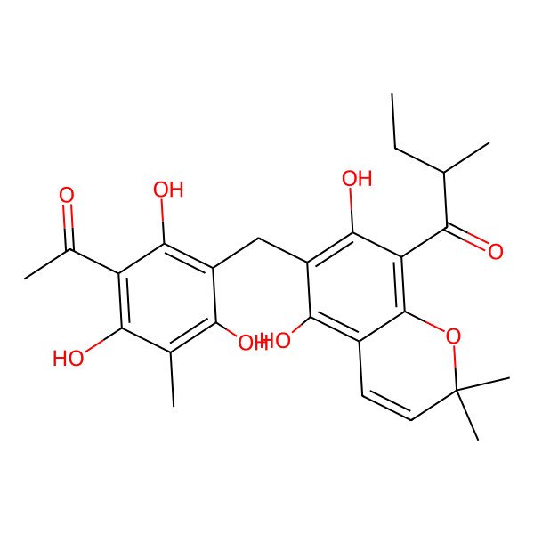 2D Structure of (2R)-1-[6-[(3-acetyl-2,4,6-trihydroxy-5-methylphenyl)methyl]-5,7-dihydroxy-2,2-dimethylchromen-8-yl]-2-methylbutan-1-one