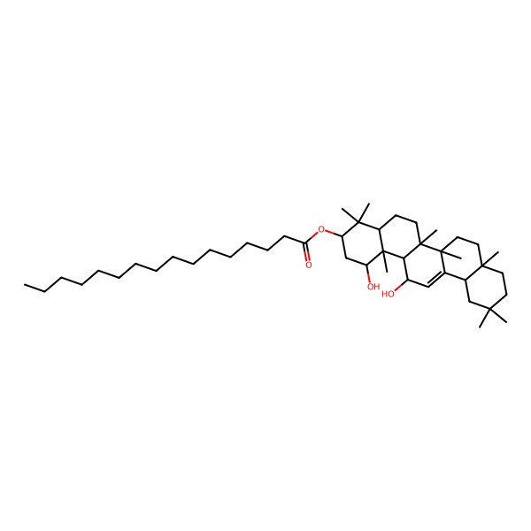 2D Structure of (1,14-Dihydroxy-4,4,6a,6b,8a,11,11,14b-octamethyl-1,2,3,4a,5,6,7,8,9,10,12,12a,14,14a-tetradecahydropicen-3-yl) hexadecanoate