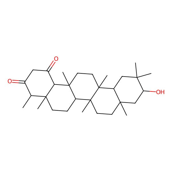 2D Structure of (4R,4aR,6aS,6aS,6bR,8aS,10R,12aR,14aR,14bS)-10-hydroxy-4,4a,6a,6b,8a,11,11,14a-octamethyl-5,6,6a,7,8,9,10,12,12a,13,14,14b-dodecahydro-4H-picene-1,3-dione